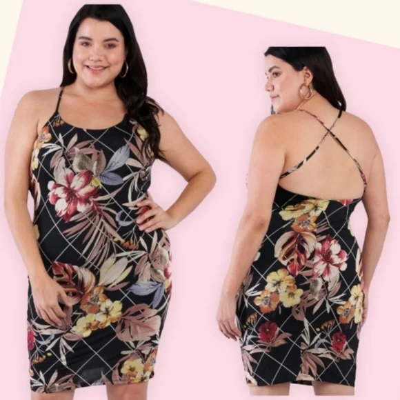 Jr Plus Size Spaghetti Strap Floral Mini Dress –Sizes 1x-3x Avail - Picture 3 of 9